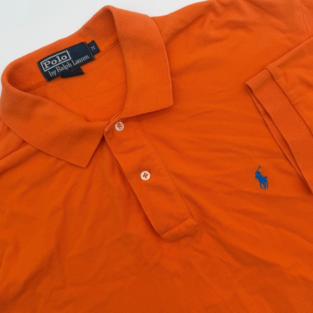 Polo Ralph‎ Lauren Mens Orange Pique Cotton Short Sleeve Polo Shirt Blue Pony M